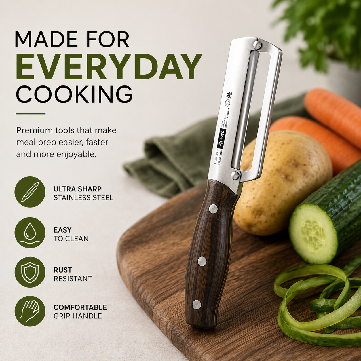 Stainless Steel Peeler with Wood Handle
