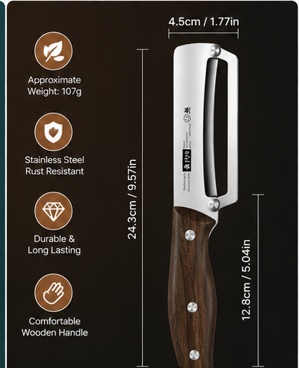 Stainless Steel Vegetable & Fruit Peeler with Wooden Handle – Ergonomic Kitchen Peeler
