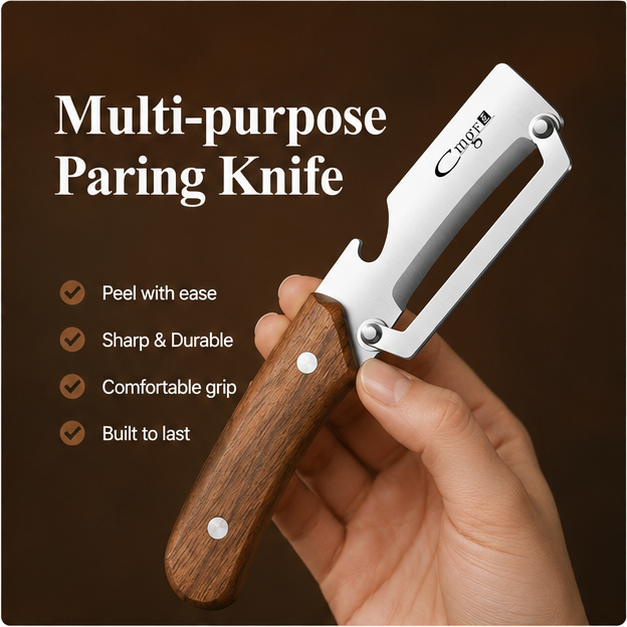 Stainless Steel Vegetable & Fruit Peeler with Wooden Handle – Ergonomic Kitchen Peeler